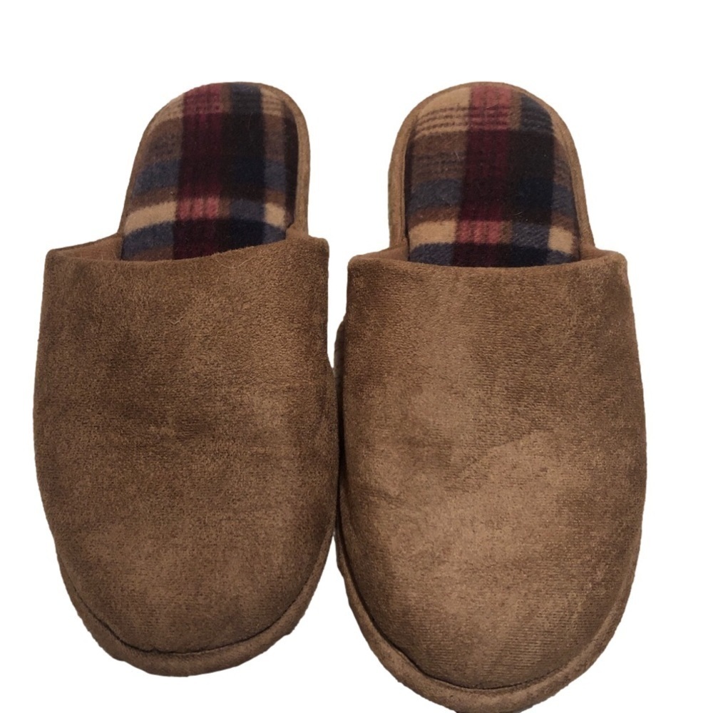 Men’s Gino Tan and Plaid Slippers Size 10